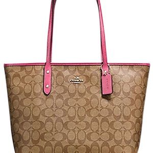 Coach Leather Tote with Pink Handles and Lining